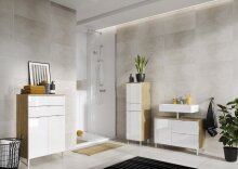 Midischrank >M-415< (BxHxT: 34x120x34 cm) in hellbraun | weiss