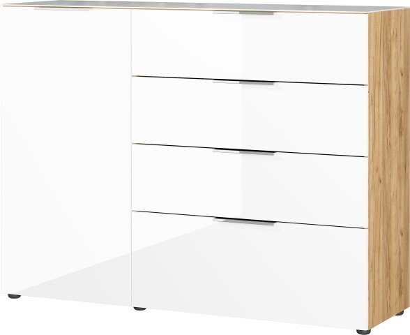 Sideboard >M-404< (BxHxT: 134x102x42 cm) in braun | weiss - 134x102x42cm (BxHxT)