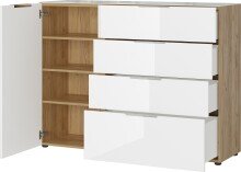 Sideboard >M-404< (BxHxT: 134x102x42 cm) in braun | weiss - 134x102x42cm (BxHxT)