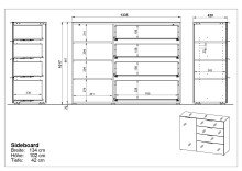 Sideboard >M-404< (BxHxT: 134x102x42 cm) in braun | weiss - 134x102x42cm (BxHxT)