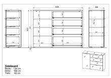 Sideboard >M-404< (BxHxT: 134x102x42 cm) in weiss - 134x102x42cm (BxHxT)