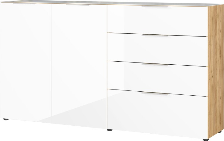 Sideboard >M-404< (BxHxT: 184x102x42 cm) in braun | weiss - 184x102x42cm (BxHxT)