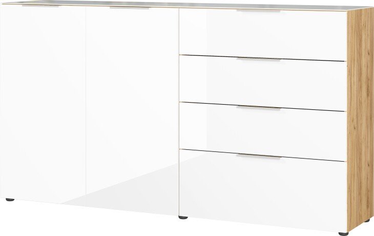 Sideboard >M-404< (BxHxT: 184x102x42 cm) in braun | weiss - 184x102x42cm (BxHxT)