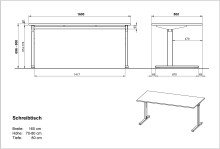 Schreibtisch >M-416< (BxHxT: 160x80x80 cm) in hellbraun | schwarz