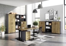 Schreibtisch >M-416< (BxHxT: 180x80x80 cm) in hellbraun | schwarz