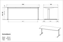 Schreibtisch >M-416< (BxHxT: 180x80x80 cm) in hellbraun | schwarz
