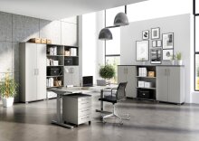Schreibtisch >M-416< (BxHxT: 180x80x80 cm) in grau | silber - 180x80x80 (BxHxT)
