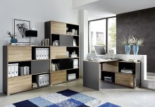Schreibtisch >M-411< (BxHxT: 120x76x120 cm) in anthrazit | braun