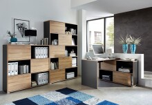 Schreibtisch >M-411< (BxHxT: 120x76x120 cm) in anthrazit | braun