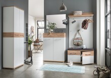 Kommode >M-407< (BxHxT: 89x118x37 cm) in weiss | braun - 89x118x37cm (BxHxT)