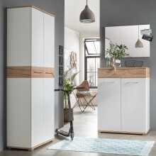 Kommode >M-407< (BxHxT: 89x118x37 cm) in weiss | braun - 89x118x37cm (BxHxT)