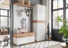 Schuhbank >M-407< (BxHxT: 96x51x40 cm) in weiss | braun - 96x51x40cm (BxHxT)