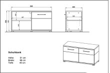 Schuhbank >M-407< (BxHxT: 96x51x40 cm) in weiss | braun - 96x51x40cm (BxHxT)