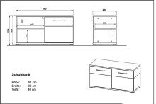Schuhbank >M-407< (BxHxT: 96x51x40 cm) in weiss | braun - 96x51x40cm (BxHxT)