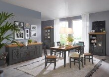 Vitrine >WZ-0133< (BxHxT: 109x208x42 cm) in grau aus Kiefer - 109x208x42 (BxHxT)