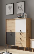 Highboard >BILL< (BxHxT: 120x135x37 cm) in Eiche/Artisan - 120x135x37cm (BxHxT)