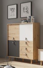 Highboard >BILL< (BxHxT: 120x135x37 cm) in Eiche/Artisan - 120x135x37cm (BxHxT)