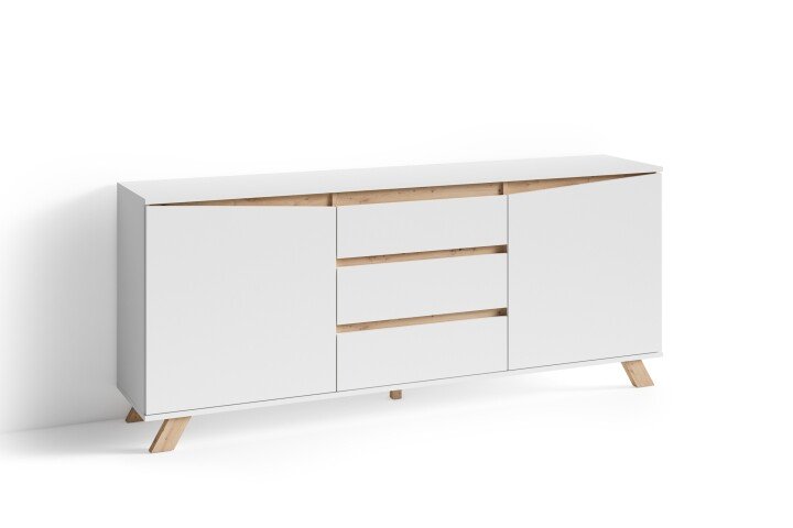 Sideboard >VALENTIN< 2 Türen, 3 Schübe, in weiß - 180x76x38cm (BxHxT)
