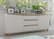 Sideboard >VALENTIN< 2 Türen, 3 Schübe, in weiß - 180x76x38cm (BxHxT)