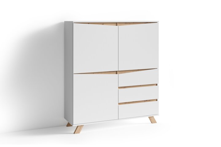 Highboard >VALENTIN< (BxHxT: 120x142x38 cm) in weiß - 120x142x38cm (BxHxT)