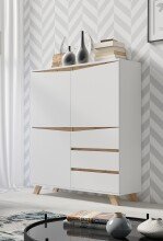 Highboard >VALENTIN< (BxHxT: 120x137x38 cm) in weiß - 120x137x38cm (BxHxT)