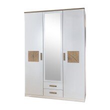 Kleiderschrank >KAERNTEN< (BxHxT: 135x199x58 cm) in WEISS + HIRNHOLZ-NB