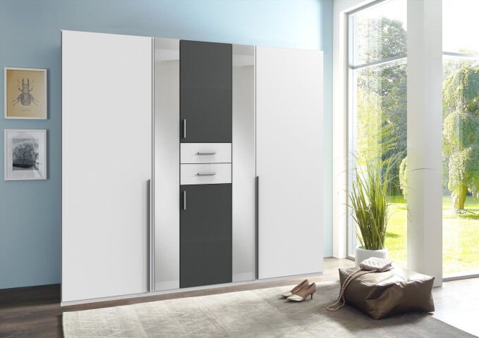 Kleiderschrank >VANEA< (BxHxT: 225x210x58 cm) in WEISS + GRAPHIT, 529,95 €