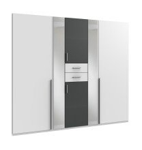 Kleiderschrank >VANEA< (BxHxT: 225x210x58 cm) in WEISS + GRAPHIT