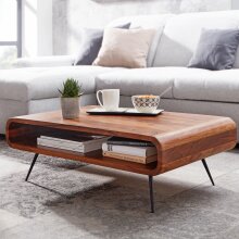 Couchtisch 90x55x30 cm Sheesham Massivholz/Metall Sofatisch Eckig, Wohnzimmertisch mit Stauraum, Kaffeetisch Massiv, Kleiner Tisch Beistelltisch Wohnzimmer Modern Rechteckig