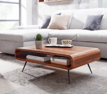 Couchtisch 90x55x30 cm Sheesham Massivholz/Metall Sofatisch Eckig, Wohnzimmertisch mit Stauraum, Kaffeetisch Massiv, Kleiner Tisch Beistelltisch Wohnzimmer Modern Rechteckig