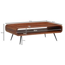 Couchtisch 90x55x30 cm Sheesham Massivholz/Metall Sofatisch Eckig, Wohnzimmertisch mit Stauraum, Kaffeetisch Massiv, Kleiner Tisch Beistelltisch Wohnzimmer Modern Rechteckig