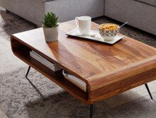 Couchtisch 90x55x30 cm Sheesham Massivholz/Metall Sofatisch Eckig, Wohnzimmertisch mit Stauraum, Kaffeetisch Massiv, Kleiner Tisch Beistelltisch Wohnzimmer Modern Rechteckig