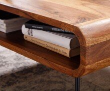 Couchtisch 90x55x30 cm Sheesham Massivholz/Metall Sofatisch Eckig, Wohnzimmertisch mit Stauraum, Kaffeetisch Massiv, Kleiner Tisch Beistelltisch Wohnzimmer Modern Rechteckig