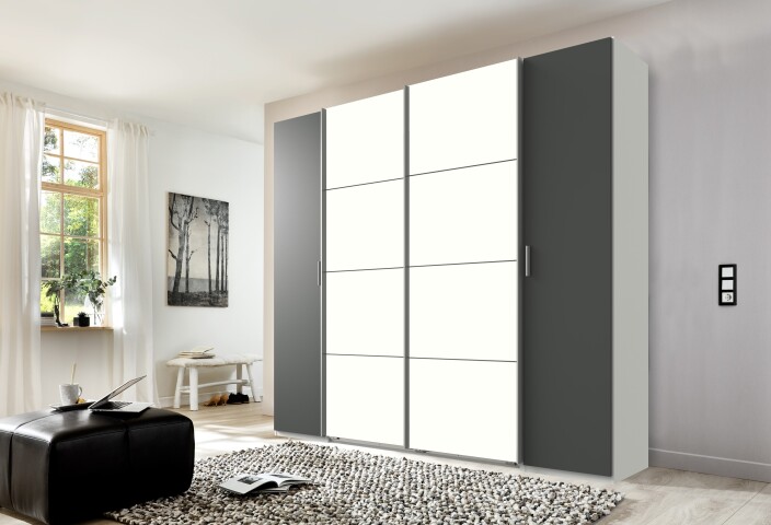 Dreh-/Schwebetürenschrank >LOTTO< (BxH: 227x210 cm) WEISS + BETON NB ,  709,95 €