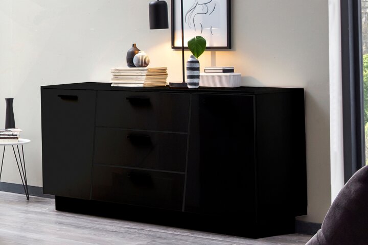 Sideboard >EMIRA< (BxHxT: 160x80x43,6 cm) in Schwarz Hochglanz