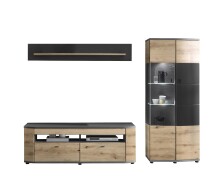 Wohnwand >DERA< (BxHxT: 235,2x171,2x46,4 cm) Artisan Eiche/Anthrazit Hochglanz
