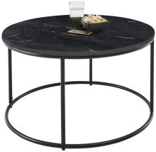 Couchtisch >Belfort< rund Ø80 cm – Schwarzer Marmor & Metallgestell modern