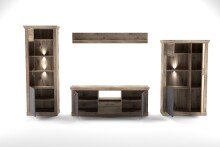 Wohnwand >PORTUM< (BxHxT: 394,3x205,5x40 cm) Dekor Lamellen Eiche/Anthrazit