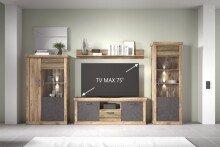 Wohnwand >PORTUM< (BxHxT: 394,3x205,5x40 cm) Dekor Lamellen Eiche/Anthrazit