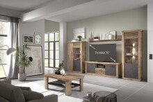 Wohnwand >PORTUM< (BxHxT: 394,3x205,5x40 cm) Dekor Lamellen Eiche/Anthrazit