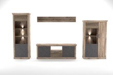 Wohnwand >PORTUM< (BxHxT: 394,3x205,5x40 cm) Dekor Lamellen Eiche/Anthrazit