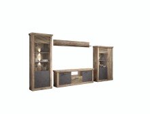 Wohnwand >PORTUM< (BxHxT: 394,3x205,5x40 cm) Dekor Lamellen Eiche/Anthrazit