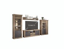 Wohnwand >PORTUM< (BxHxT: 394,3x205,5x40 cm) Dekor Lamellen Eiche/Anthrazit