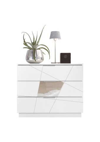 Kommode >Valeria< (BxHxT: 104x85x46 cm) Weiss Melamin mit Siebdruck und Spiegel
