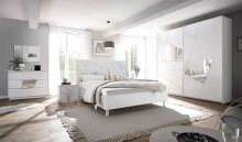 Kommode >Valeria< (BxHxT: 104x85x46 cm) Weiss Melamin mit Siebdruck und Spiegel