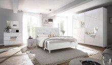 Kommode >Valeria< (BxHxT: 104x85x46 cm) Weiss Melamin mit Siebdruck und Spiegel