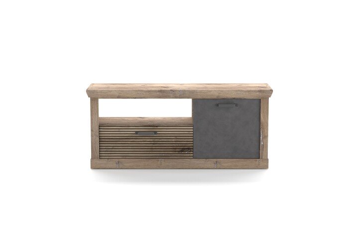 TV-Wand >PORTUM< (BxHxT: 150x66x40 cm) Dekor Lamellen Eiche-Anthrazit