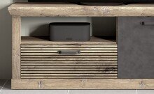 TV-Wand >PORTUM< (BxHxT: 150x66x40 cm) Dekor Lamellen Eiche-Anthrazit