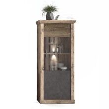 Vitrine >PORTUM< (BxHxT: 76x173,7x40 cm) Dekor Lamellen Eiche-Anthrazit