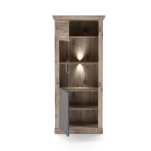 Vitrine >PORTUM< (BxHxT: 76x173,7x40 cm) Dekor Lamellen Eiche-Anthrazit